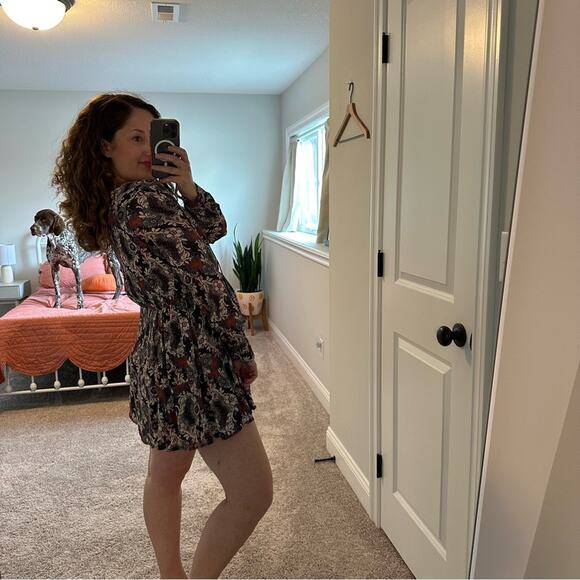 Free People Black Floral Tassel Long Sleeve Mini Dress Medium - Picture 3 of 13